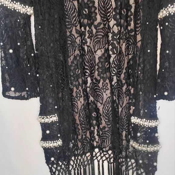Crystal & Pearl Embellished Boho Sheer Tassel Designer Robe - Picture 8 of 8